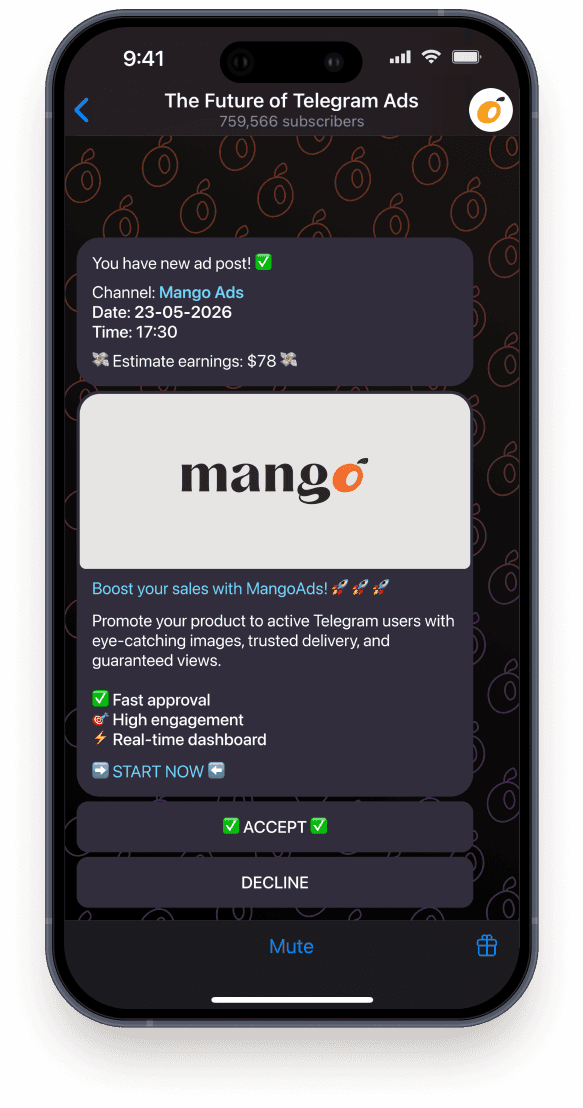 MangoAds Telegram Ad Post