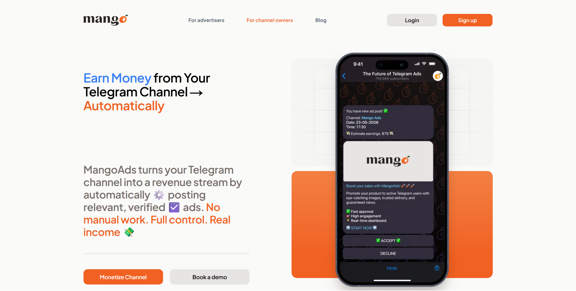 Snapshot mangoads for channels