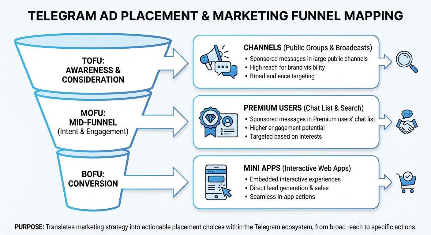 Funnel-to-placement mapping for Telegram - channels, premium users, mini apps.