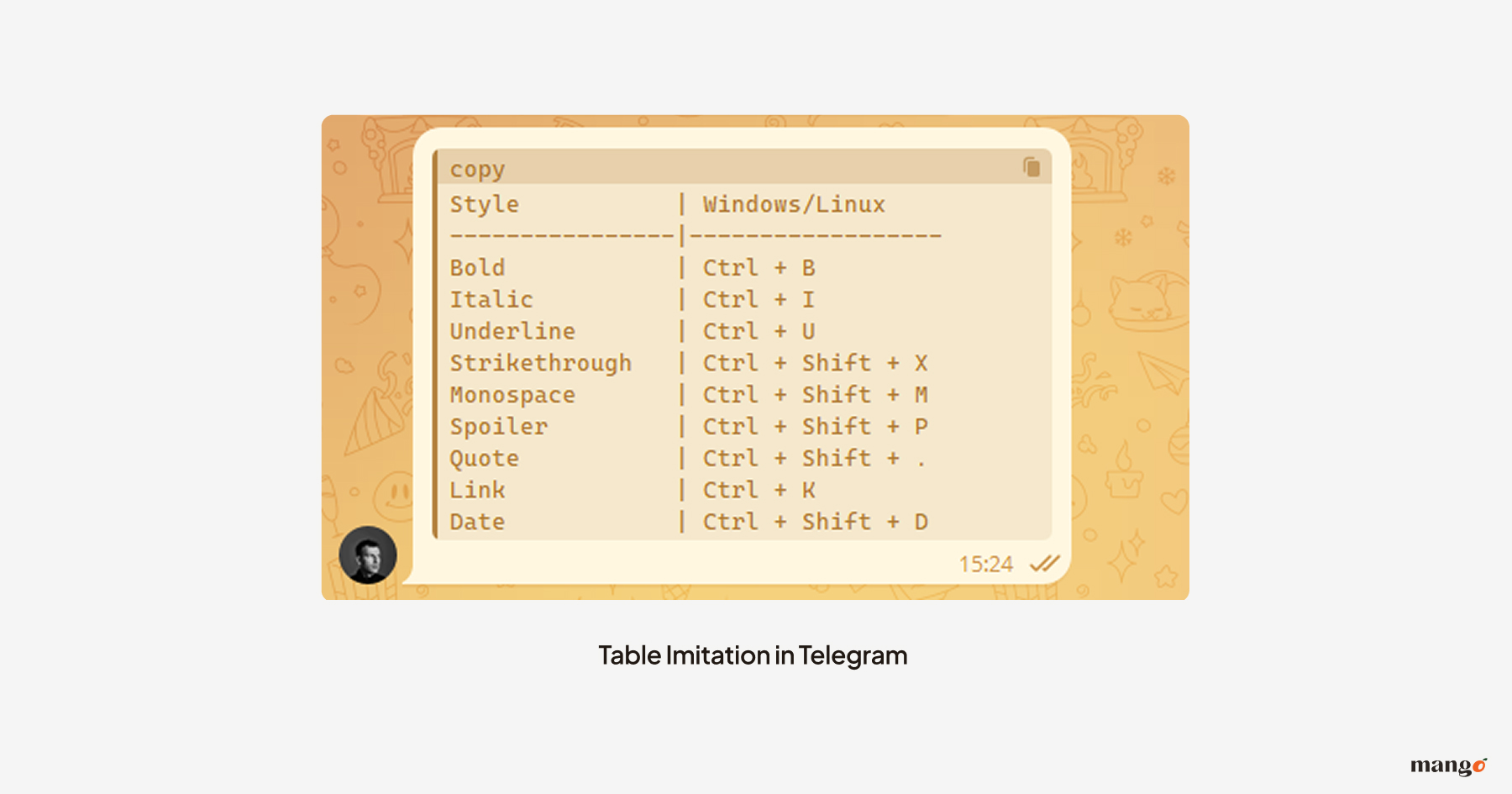telegram table imitation